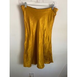Nasty Gal Collection Gold Satin Midi Slip Skirt Womens Size Large Elastic Waist
